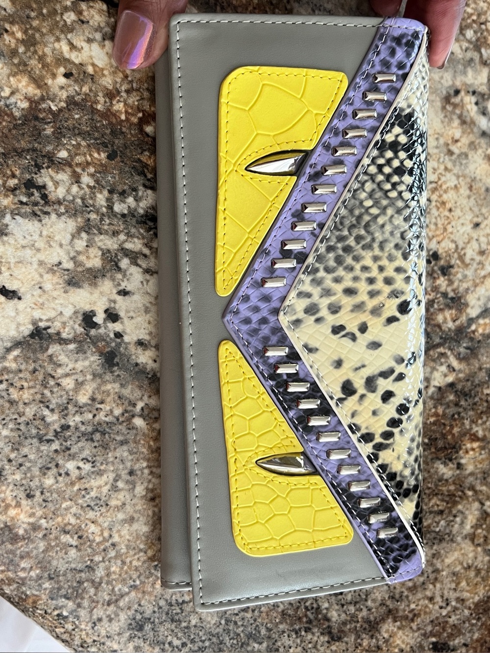 FF Wallet Gray with Yellow and Purple Snakeskin Accents